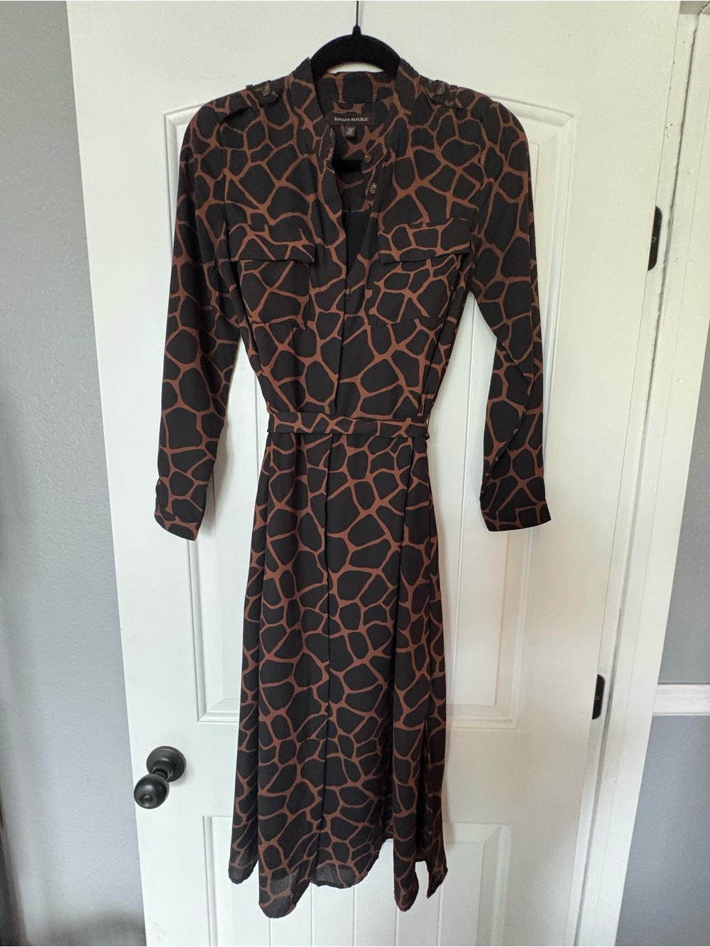 Banana Republic Black and Brown Giraffe-Print Shirt Dress